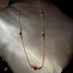 42" Long Necklace with Red and Gold Accents